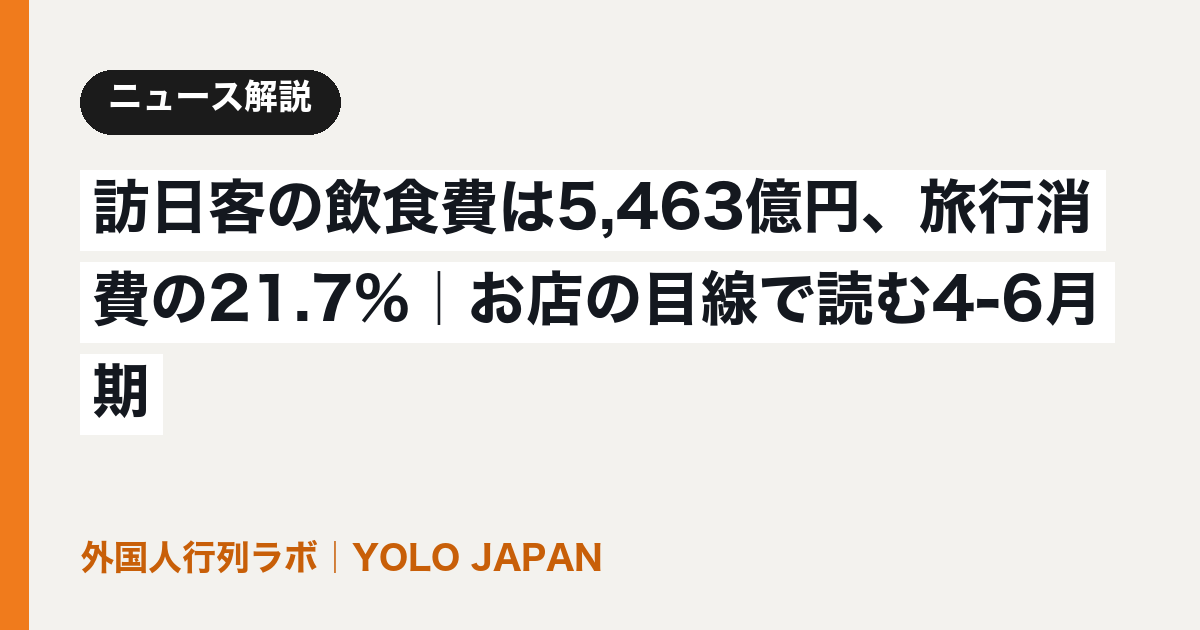 訪日客の飲食費は5,463億円、旅行消費の21.7%|お店の目線で読む4-6月期