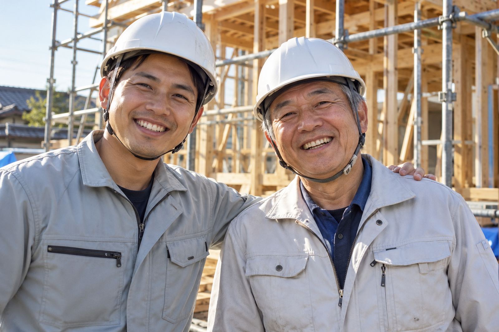 建設現場で笑顔の二人