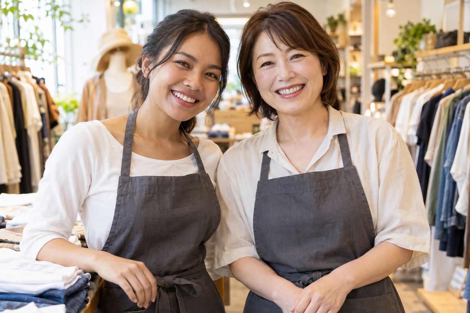 店舗で笑顔の二人
